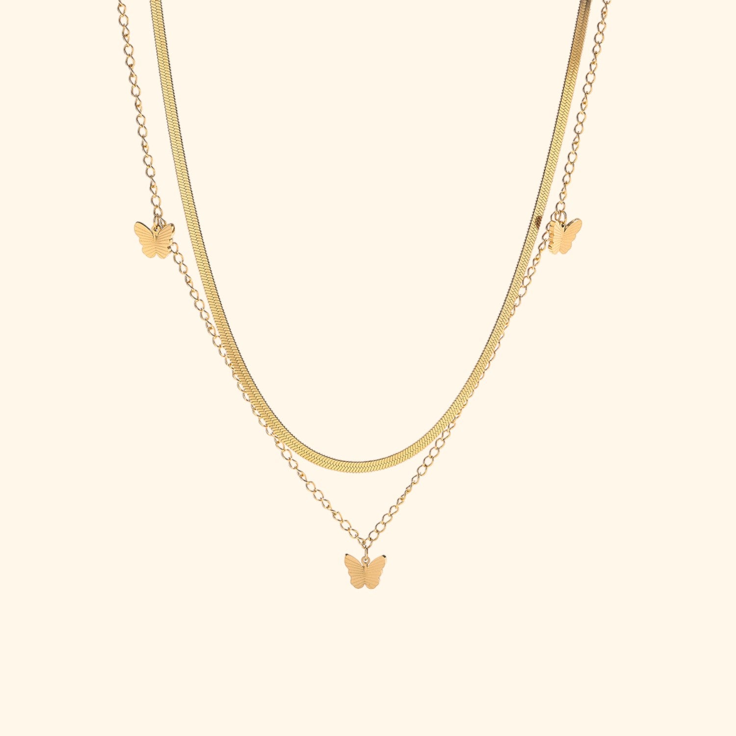 Butterfly Herringbone Layered Necklace